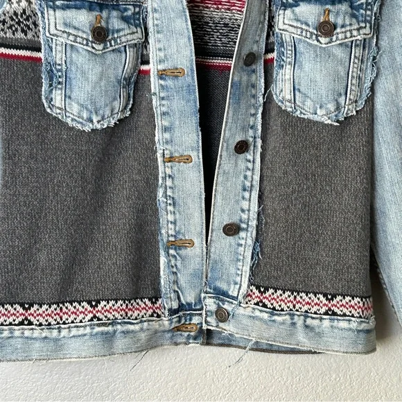 Upcycled OOAK Reworked Sz M Vintage Gap Denim Jacket & Woolrich Nordic Sweater - Picture 3 of 6